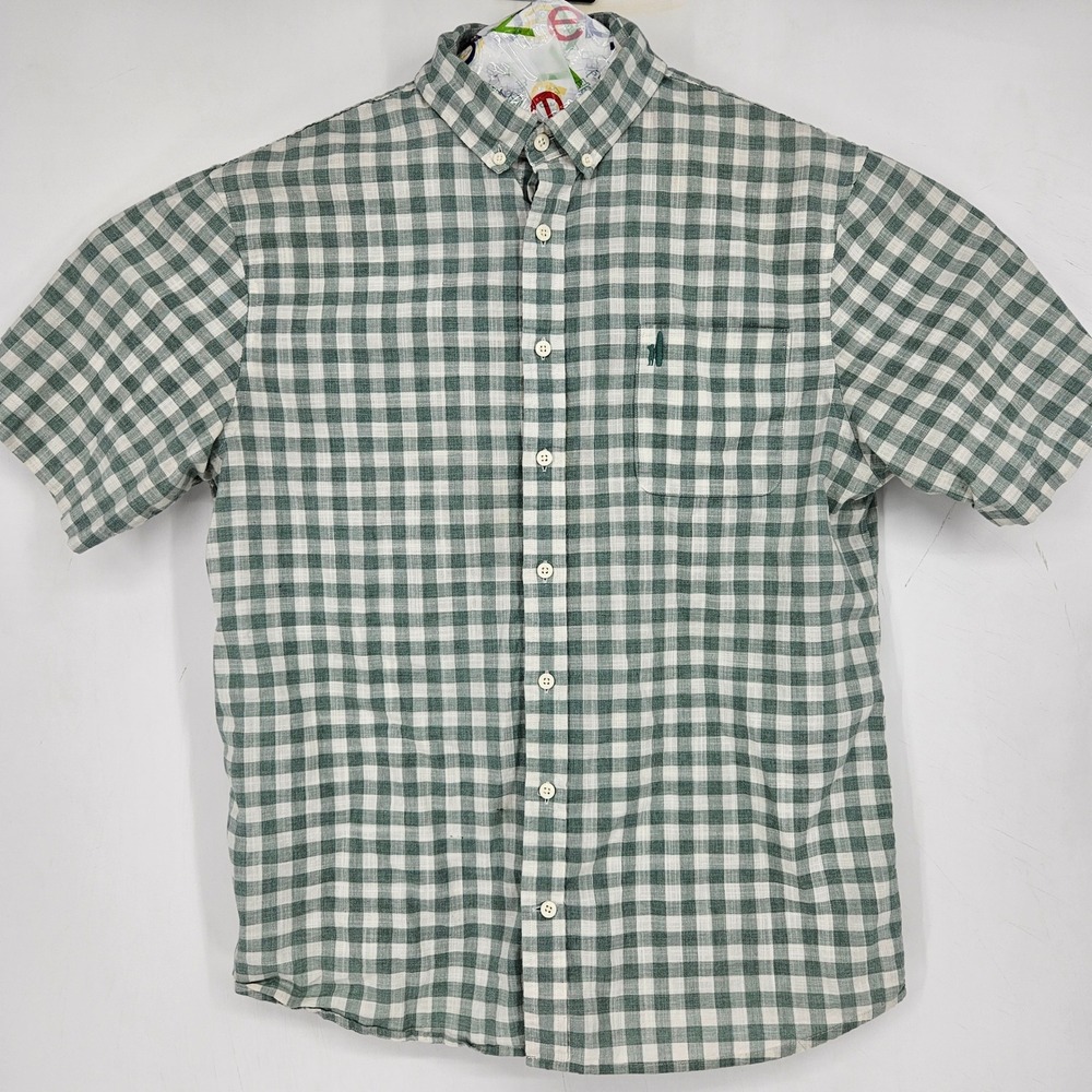 Johnnie O Shirt Mens Large Plaid Green Button Down Short Sleeve Casual Surf